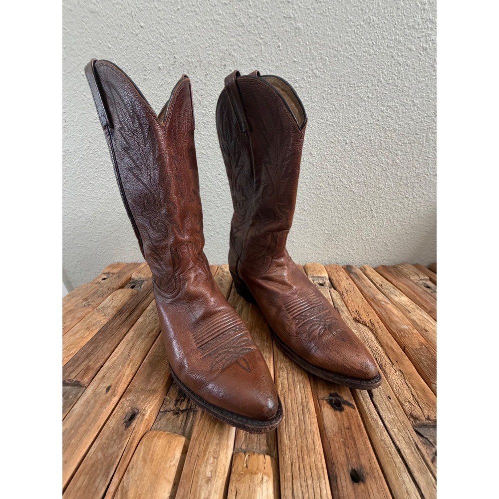 Dan Post Western Boots Brown Leather Pointed Toe Cowboy Stitched